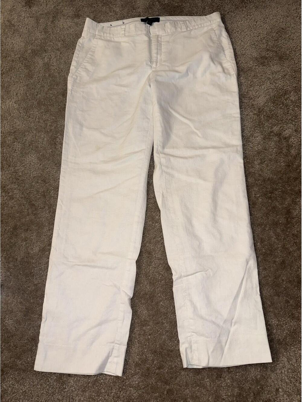 Banana Republic Women's Solid Flat Front Regular Pants White Linen Size 8